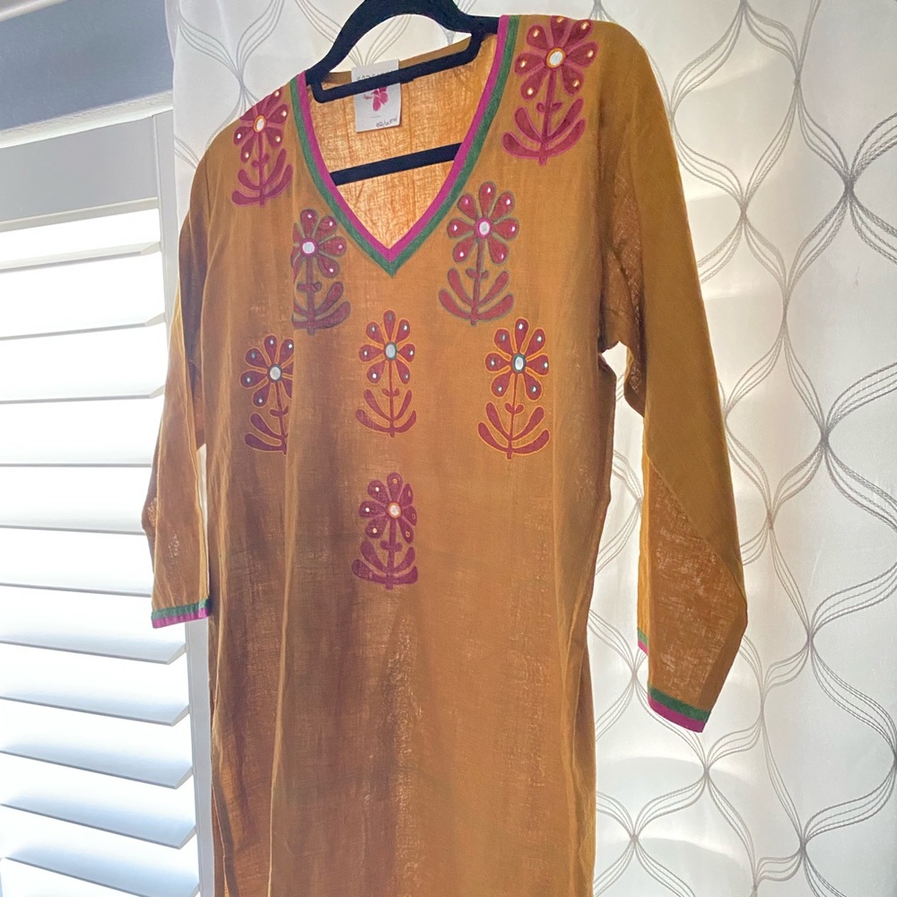 Knee high India dress with embroidery floral design. Brand new